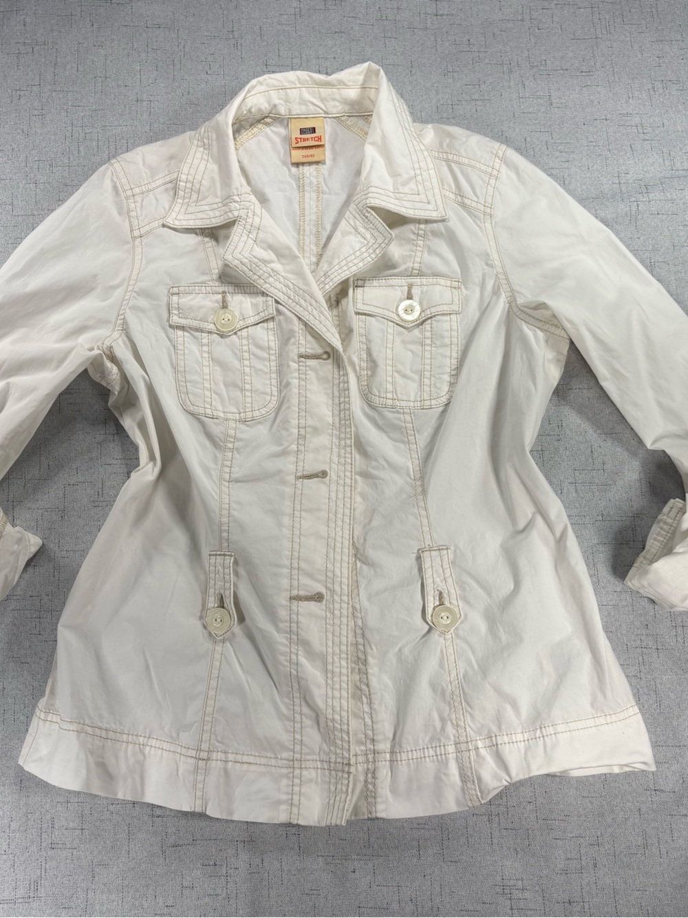 Y2k Faded Glory Women's Cream Button-Front Trench Jacket